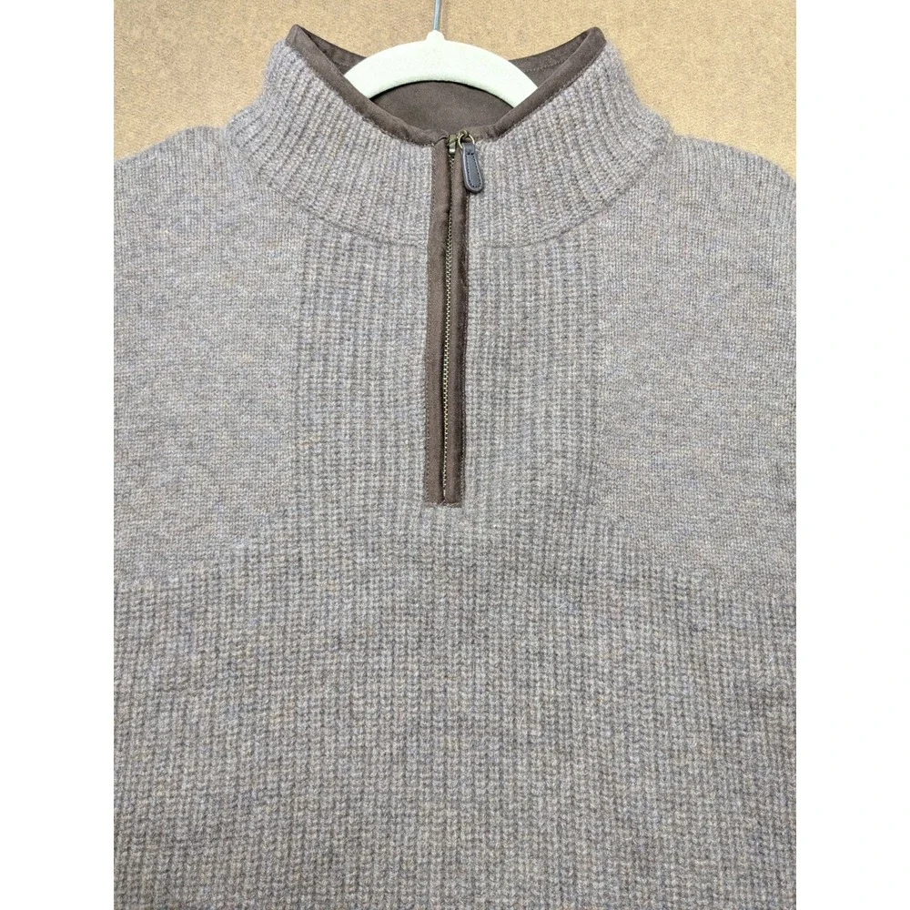 LL Bean Mens Merino Lambswool Quarter Zip Sweater Brown Textured Knit M 237808